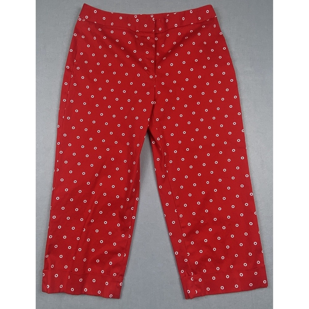 Rafaella Petites Geometric Red White  Ring Print Cropped Capri Pants Size 6P